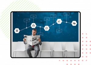 man reading newspaper vizualizing his business