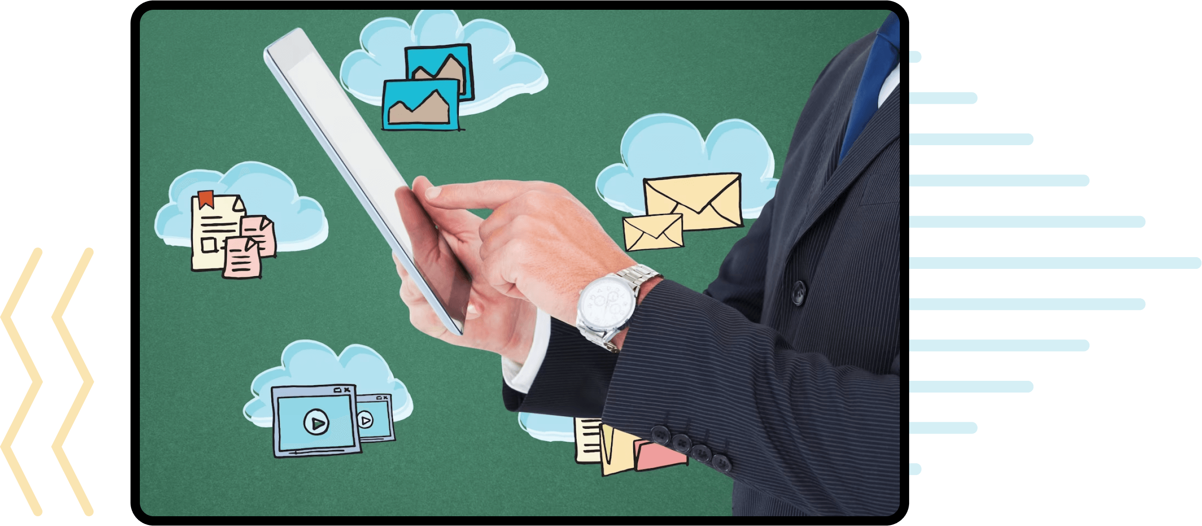 worker on device managing his business